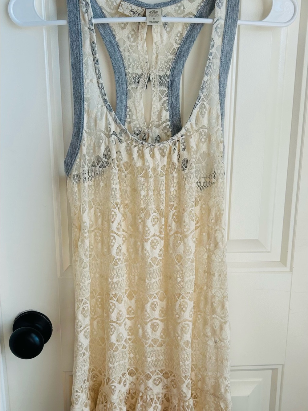 Daytrip Cream Lace Racerback Tank with Gray Trim